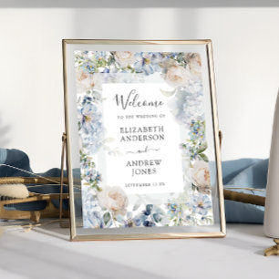 Poster Elégante Dusty Blue Flowers Jardin Mariage Bienven