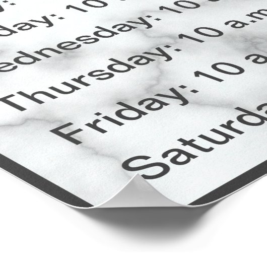 Poster Elégante Faux Marbre Heures d'opération (Coin)