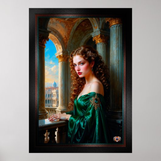 Poster Élégante femme de la Renaissance en robe verte (Devant)