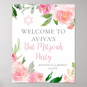 Poster Élégante fête Bat mitzvah rose sur mesure