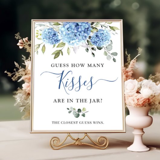 Poster Elégante Fête des mariées Blue Hydrangea Eucalyptu