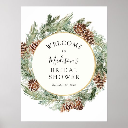 Poster Elégante Fête des mariées de verdure d'hiver Bienv (Devant)