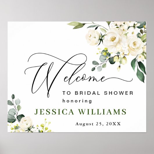 Poster Elégante FÊTE DES MARIÉES Eucalyptus White Roses (Devant)