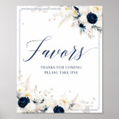 Poster Élégante Fête des mariées Florale Bleue Faveurs Si (Devant)