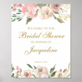 Poster Élégante Fête des mariées florale d'or noir rose (Devant)