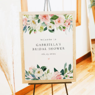 Poster Elégante Fête des mariées florale rose pâle Bienve