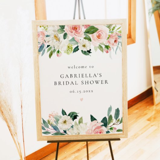 Poster Elégante Fête des mariées florale rose pâle Bienve