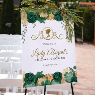 Poster Elégante Fête des mariées florale verte victorienn