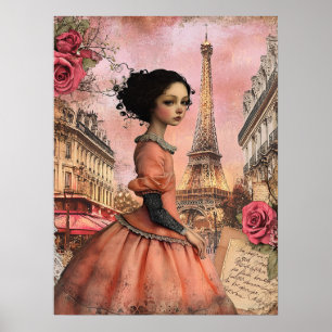 Poster Élégante Fille Gothique Victorienne Quirky À Paris