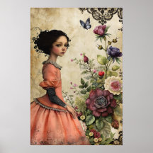 Élégante fille victorienne unique dans un jardin f