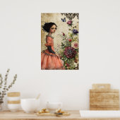 Poster Élégante fille victorienne unique dans un jardin f (Cuisine)