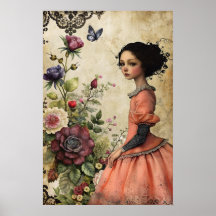 Élégante fille victorienne unique dans un jardin f