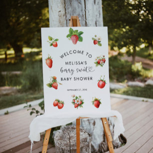 Poster Elégante fraise Berry Baby shower doux Bienvenue