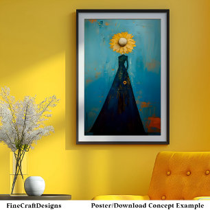 Poster Élégante Graceful Tall Willowy Sunflower Girl C2L
