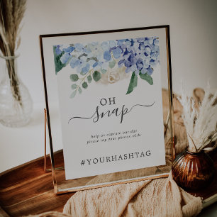 Poster Élégante Hydrangea Oh Snap Mariage Hashtag