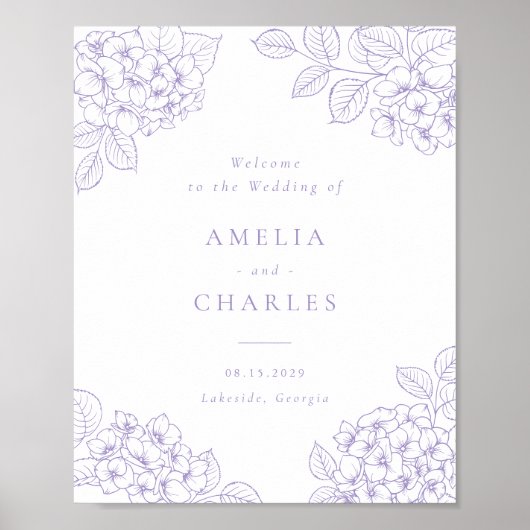 Poster Élégante Hydrangea Violette Fleurie de Mariage de  (Devant)