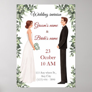 Poster Élégante invitation de mariage illustrée 