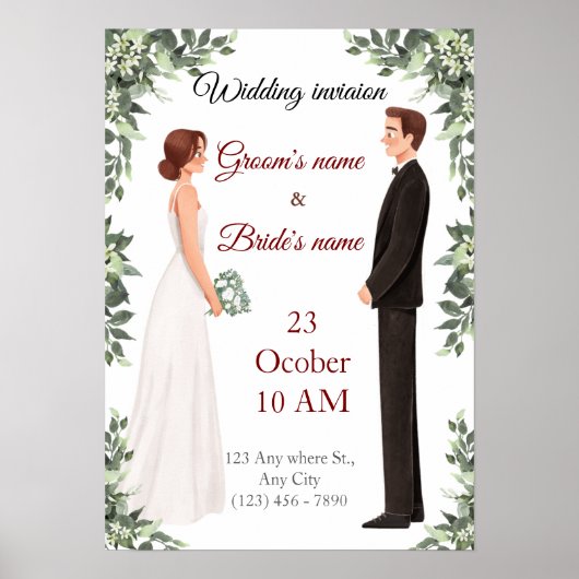 Poster Élégante invitation de mariage illustrée (Devant)