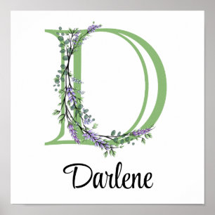 Poster Élégante lettre alphabétique D Lavender Eucalyptus