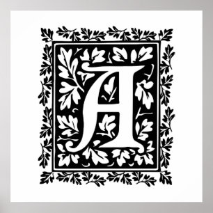 Poster Élégante Lettre manuscrite illuminée médiévale A