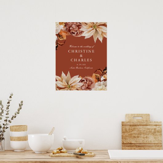 Poster Elégante Mariage d'aquarelle d'automne (Cuisine)