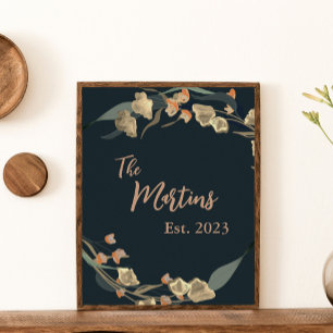 Poster Elégante Marine Beige Botanique Famille