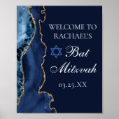 Poster Elégante Marine Blue Gold Agate Bat mitzvah Party (Devant)
