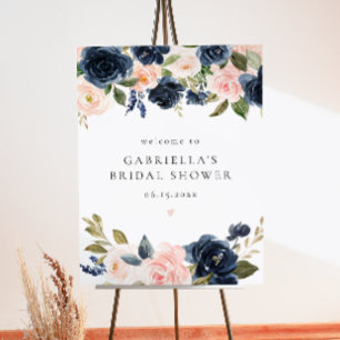 Poster Elégante Marine Blush Floral Fête des mariées Bien