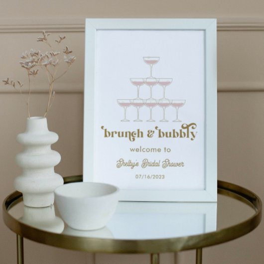 Poster Élégante Mod Champagne Rétro Accueil de Mariage