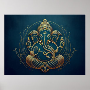 Poster Elégante Oeuvre Bleue Ganesha Élégance minimaliste
