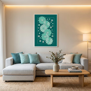 Poster Élégante œuvre d'art murale aux fleurs turquoise