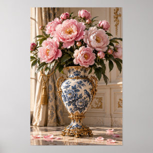 Poster Élégante œuvre d'art murale florale de pivoine ros