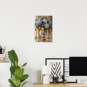 Poster Élégante œuvre d'art murale florale d'hortensia bl
