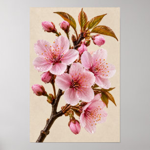 Poster Élégante œuvre d'art murale florale vintage rose f