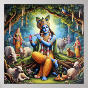 Poster Élégante œuvre d'art représentant Lord Krishna en