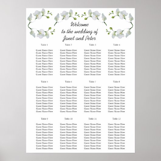 Poster Elégante orchidée blanche Cartes de siège (Devant)