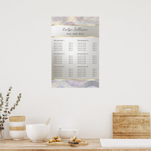 Poster Elégante parties scintillant aquarelle vagues list (Cuisine)