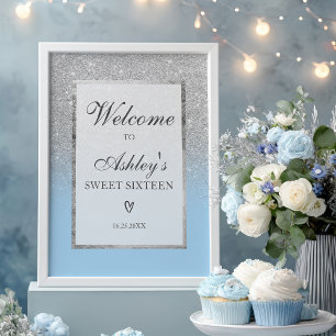 Poster Elégante parties scintillant Argent ombre Bleu Dou