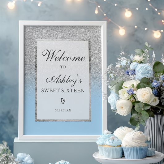 Poster Elégante parties scintillant Argent ombre Bleu Dou