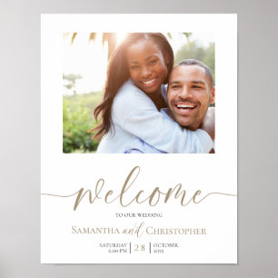 Poster Élégante Photo Calligraphie Dorée Mariage Bienvenu