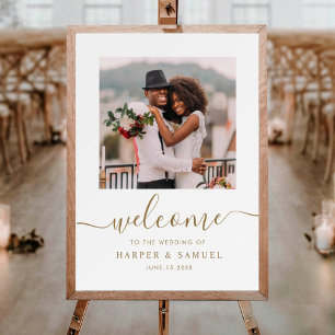 Poster Élégante Photo de Mariage Bienvenue Calligraphie e