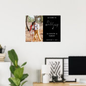 Poster Élégante Photo De Mariage De Bienvenue Noir Et Bla (Bureau à domicile)