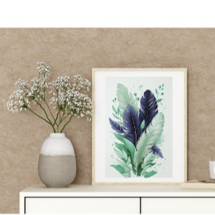 Poster Elégante plumes colorées Aquarelle Art botanique