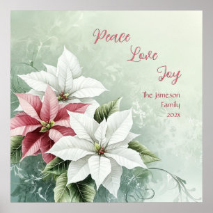 Poster Élégante Poinsettias de Noël Rose Blanc