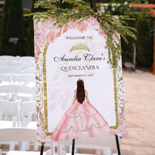 Poster Élégante princesse rose pâle Floral Quinceañera