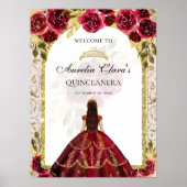 Poster Elégante Princesse Rouge Floral Quinceañera Annive (Devant)