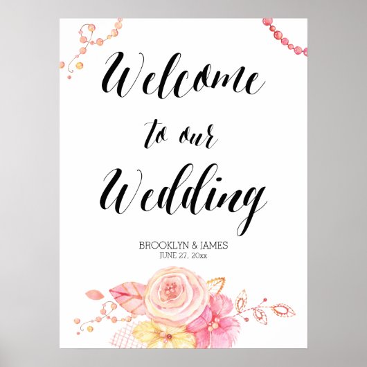 Poster Élégante réception de mariage floral 18x24 (Devant)