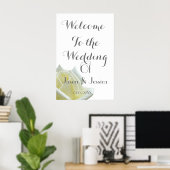 Poster Elégante rose blanche et mariage argent (Bureau à domicile)