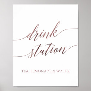 Poster Élégante Rose Gold Calligraphy Drink Station