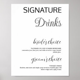 Poster Élégante signature blanche Boissons Mariage Bar Po